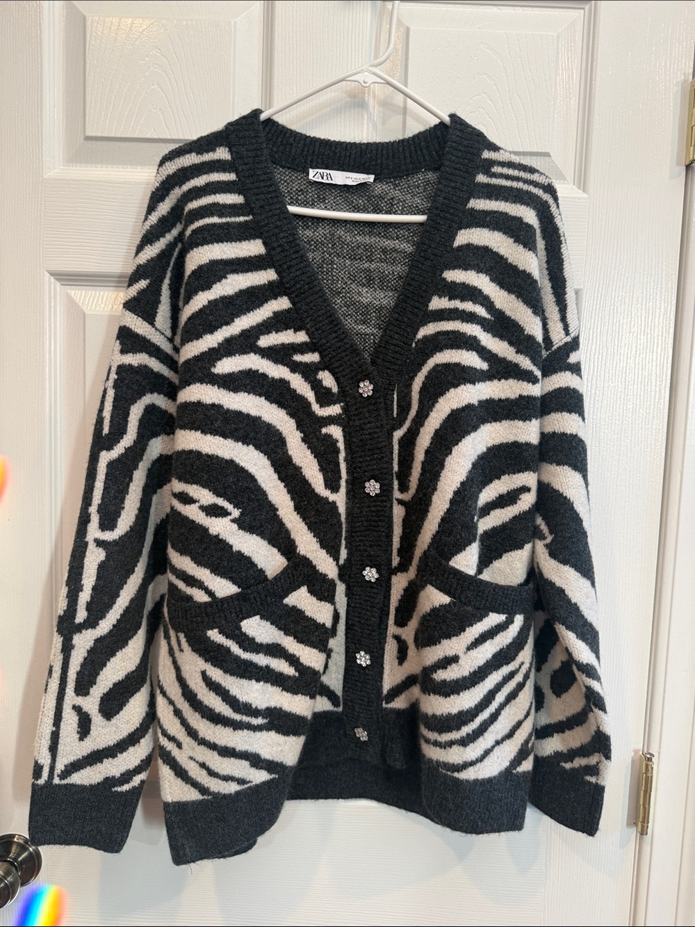 Zara Black & White Zebra Pattern Button Cardigan